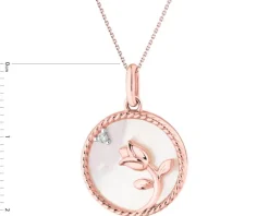 Zawieszka z różowego złota z brylantem i masą perłową - róża - próba 375