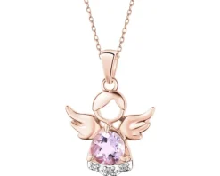 Zawieszka z różowego złota z brylantami i ametystem - aniołek - próba 375
