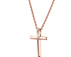 Zawieszka z różowego złota z diamentem - krzyż - 0,003 ct - próba 585