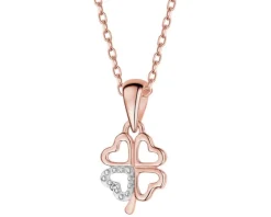 Zawieszka z różowego złota z diamentem – serca, koniczyna - 0,003 ct - próba 375