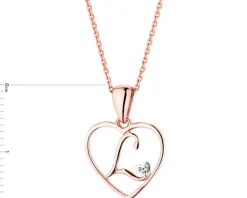 Zawieszka z różowego złota z diamentem - litera L, serce - 0,005 ct - próba 375