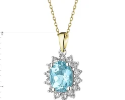 Zawieszka z żółtego i białego złota z diamentami i akwamarynem - próba 585