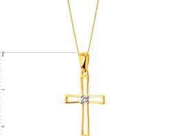 Zawieszka z żółtego i białego złota z diamentem - krzyż - 0,003 ct - próba 585