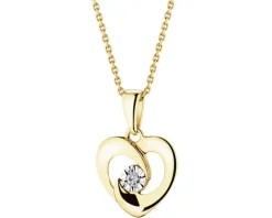 Zawieszka z żółtego i białego złota z brylantem - serce - 0,01 ct - próba 375