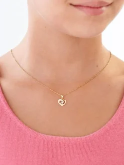 Zawieszka z żółtego i białego złota z brylantem - serce - 0,01 ct - próba 375