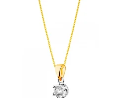 Zawieszka z żółtego i białego złota z brylantem - 0,10 ct - próba 585