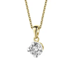 Zawieszka z żółtego i białego złota z brylantem - serca - 0,10 ct - próba 585