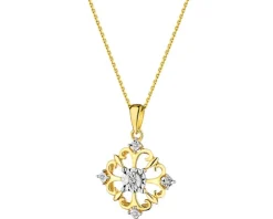 Zawieszka z żółtego i białego złota z brylantami - 0,03 ct - próba 375