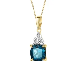 Zawieszka z żółtego i białego złota z brylantami i topazem London Blue - próba 585