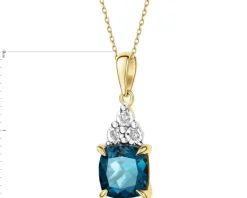 Zawieszka z żółtego i białego złota z brylantami i topazem London Blue - próba 585