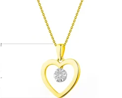 Zawieszka z żółtego i białego złota z brylantami - serce - 0,06 ct - próba 585