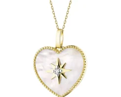Zawieszka z żółtego złota z brylantem i masą perłową - serce - próba 585