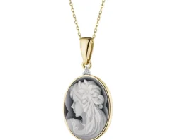 Zawieszka z żółtego złota z brylantem i agatem - kamea - próba 585