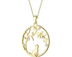 Zawieszka z żółtego złota z brylantami - kot - 0,04 ct - próba 375