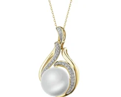 Zawieszka z żółtego złota z brylantami i perłą South Sea - próba 750