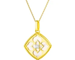 Zawieszka z żółtego złota z brylantem i masą perłową - kwiat - próba 585