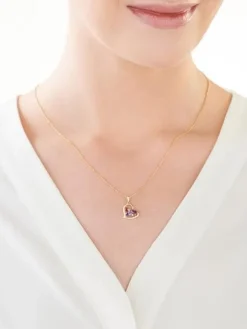 Zawieszka z żółtego złota z brylantami, kamieniami szlachetnymi i ozdobnymi - serce - próba 375