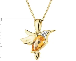 Zawieszka z żółtego złota z brylantem i cytrynem - koliber - próba 585