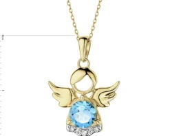 Zawieszka z żółtego złota z brylantami i topazem - aniołek - próba 375