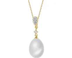 Zawieszka z żółtego złota z brylantami i perłą - próba 585