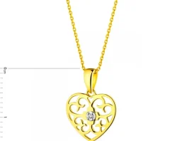 Zawieszka z żółtego złota z brylantem - serce - 0,008 ct - próba 375