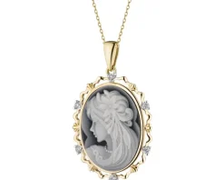 Zawieszka z żółtego złota z brylantami i agatem - kamea - próba 585