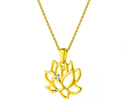 Zawieszka z żółtego złota z brylantem - kwiat lotosu - 0,01 ct - próba 375