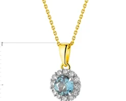 Zawieszka z żółtego złota z brylantami i topazem London Blue - próba 585