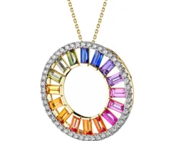 Zawieszka z żółtego złota z brylantami i szafirami kolorowymi - rozeta - próba 585