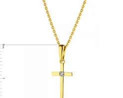 Zawieszka z żółtego złota z brylantem - krzyż - 0,006 ct - próba 585