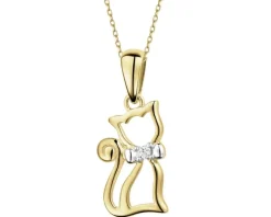 Zawieszka z żółtego złota z brylantem - kot - 0,008 ct - próba 375