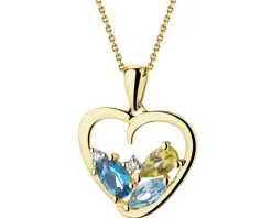 Zawieszka z żółtego złota z brylantami, topazami i peridotem - serce - próba 375