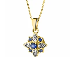 Zawieszka z żółtego złota z brylantami i szafirami syntetycznymi - próba 375