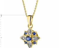 Zawieszka z żółtego złota z brylantami i szafirami syntetycznymi - próba 375