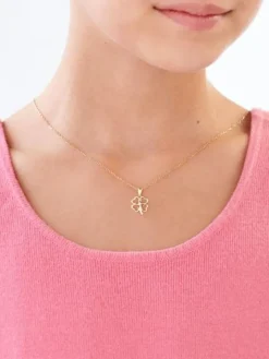 Zawieszka z żółtego złota z brylantem - koniczyna - 0,01 ct - próba 375