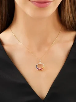 Zawieszka z żółtego złota z brylantami i szafirami kolorowymi - próba 585