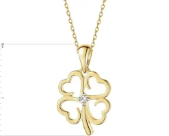 Zawieszka z żółtego złota z brylantem - koniczyna - 0,01 ct - próba 585