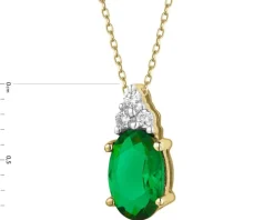 Zawieszka z żółtego złota z brylantami i szmaragdem syntetycznym - próba 375