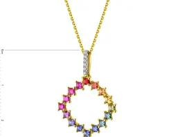 Zawieszka z żółtego złota z brylantami i szafirami kolorowymi - próba 585