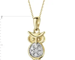 Zawieszka z żółtego złota z brylantami - sowa - 0,07 ct - próba 375