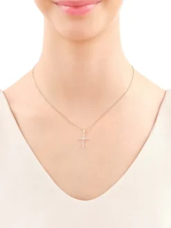 Zawieszka z żółtego złota z brylantami - krzyż - 0,15 ct - próba 585