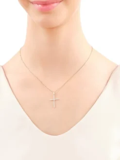 Zawieszka z żółtego złota z brylantami - krzyż - 0,25 ct - próba 585