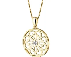 Zawieszka z żółtego złota z brylantem - rozeta - 0,01 ct - próba 375