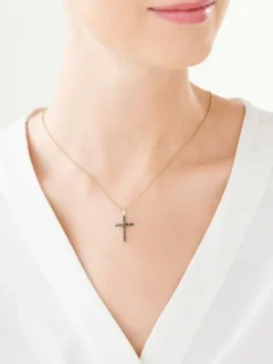 Zawieszka z żółtego złota z czarnymi brylantami - krzyż - 0,36 ct - próba 375