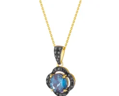 Zawieszka z żółtego złota z czarnymi brylantami i topazem London Blue - próba 585