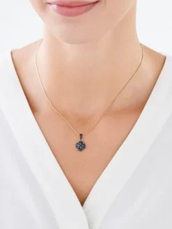 Zawieszka z żółtego złota z czarnymi brylantami i topazem London Blue - próba 585