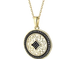 Zawieszka z żółtego złota z czarnymi diamentami - rozeta - 0,15 ct - próba 585