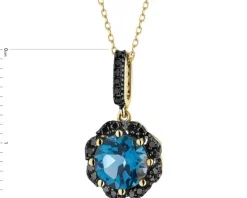 Zawieszka z żółtego złota z czarnymi brylantami i topazem London Blue - próba 585