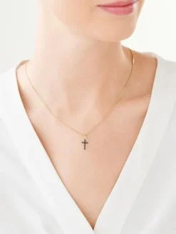 Zawieszka z żółtego złota z czarnymi brylantami - krzyż - 0,10 ct - próba 375