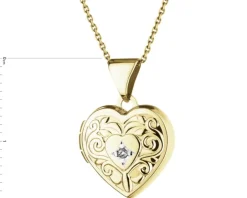 Zawieszka z żółtego złota z diamentem - puzderko - serce - 0,005 ct - próba 585